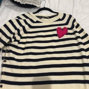 Striped sweater with pink heart